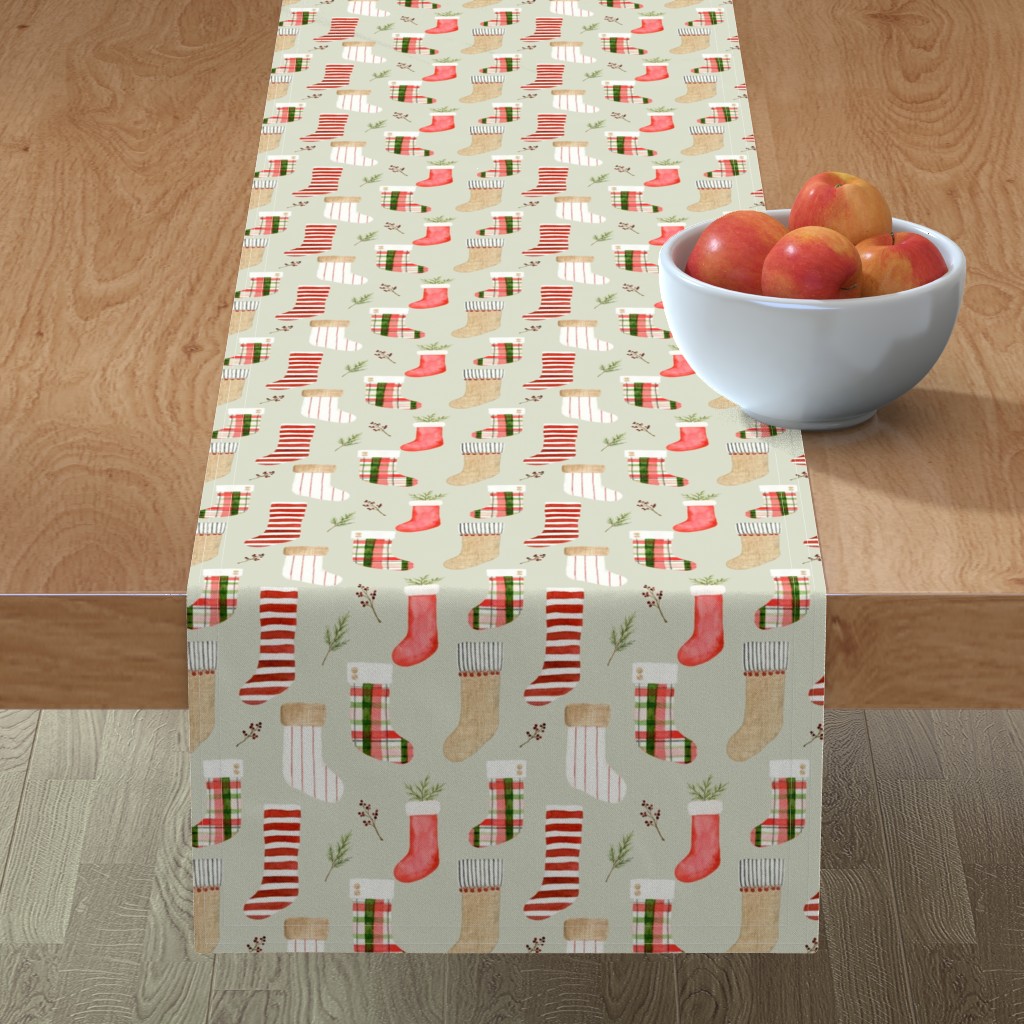 Christmas Stockings - Green Table Runner, 90x16, Multicolor