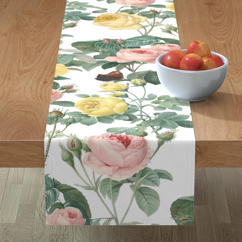Belles Fleurs on White Table Runner, 90x16, Multicolor