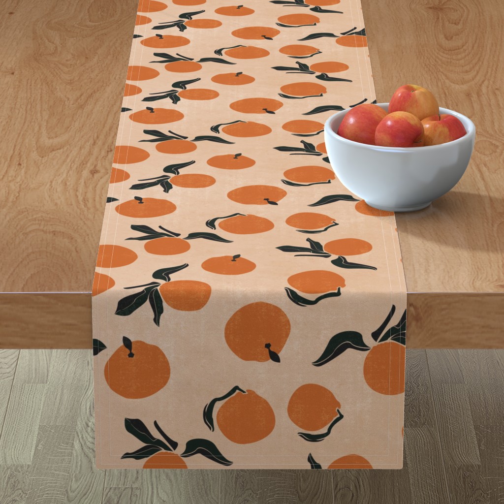 Mid-Century Clementines - Sandy Beige Table Runner, 90x16, Orange