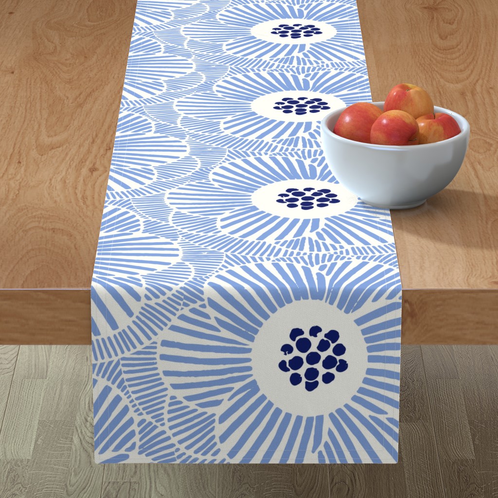 Camellia Table Runner, 90x16, Blue