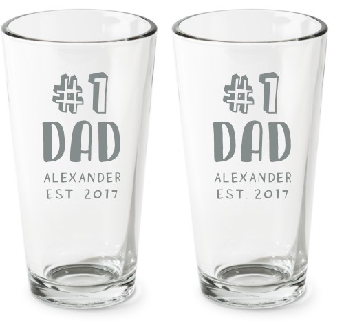 Number One Dad Pint Glass, Etched Pint, Set of 2, White