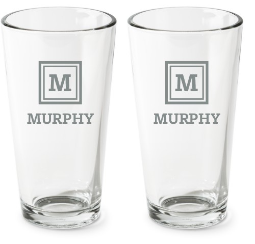 Framed Monogram Series Pint Glass, Etched Pint, Set of 2, White
