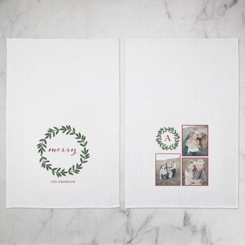 Elegant Circle Foliage Set Tea Towel, Set of 2, Red, marsala