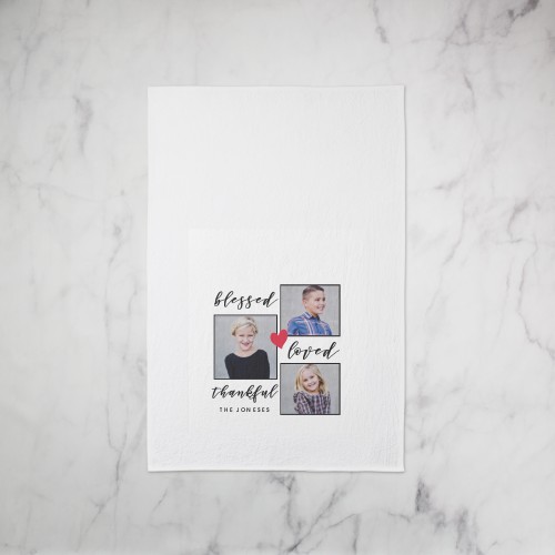 Blessed Loved Thankful Tea Towel, Set of 1, White, white