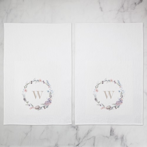 Blooming Florals Monogram Tea Towel, Set of 2, Beige, wheat