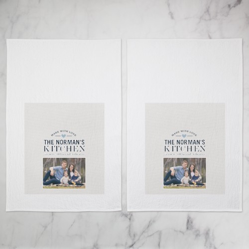 Kitchen Love Tea Towel, Set of 2, Blue, celeste