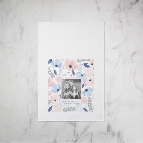 Painted Florals Tea Towel, Set of 1, Pink, shrimp