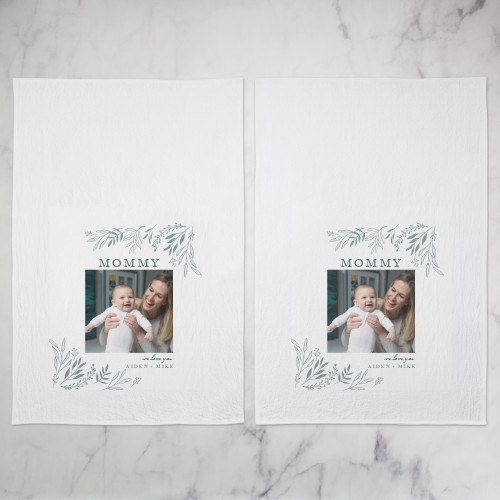 Foliage Love Tea Towel, Set of 2, Blue, cedar