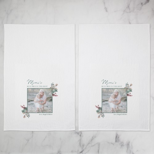 Fresh Floral Corner Frame Tea Towel, Set of 2, White, white