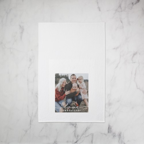 Love Script Tea Towel, Set of 1, White, white