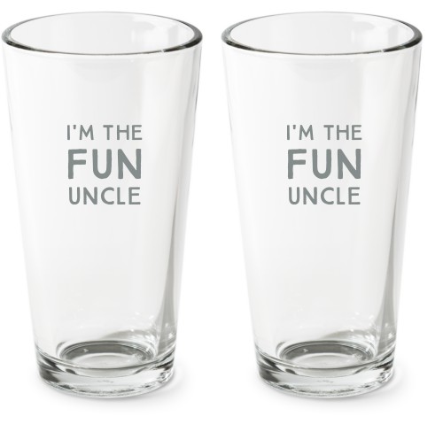 Fun Uncle Pint Glass, Etched Pint, Set of 2, White