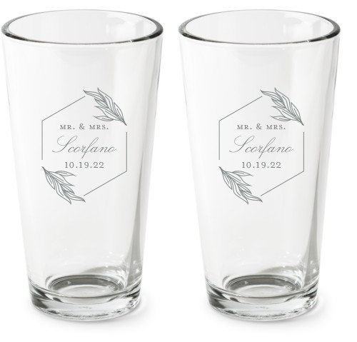 Traditional Wedding Pint Glass, Etched Pint, Set of 2, White