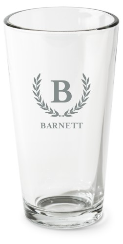Wheat Frame Monogram Pint Glass, Etched Pint, Set of 1, White