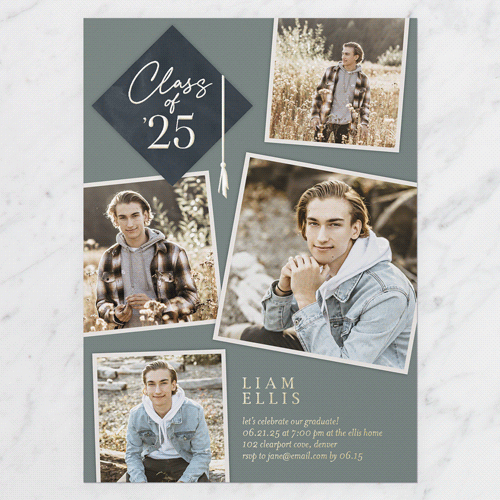 Tassel Snapshots Graduation Invitation, Green, Gold Foil, 5x7, Matte, Personalized Foil Cardstock, Square