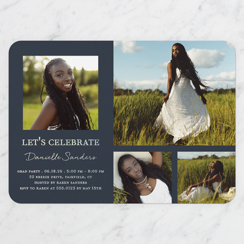 Studious Showcase Graduation Invitation, Iridescent Foil, Black, 5x7, Write Your Own, Matte, Personalized Foil Cardstock, Rounded, Silhouette