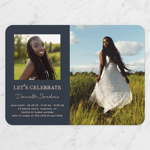 Studious Showcase Graduation Invitation, Black, Rose Gold Foil, 5x7, Write Your Own, Matte, Personalized Foil Cardstock, Rounded