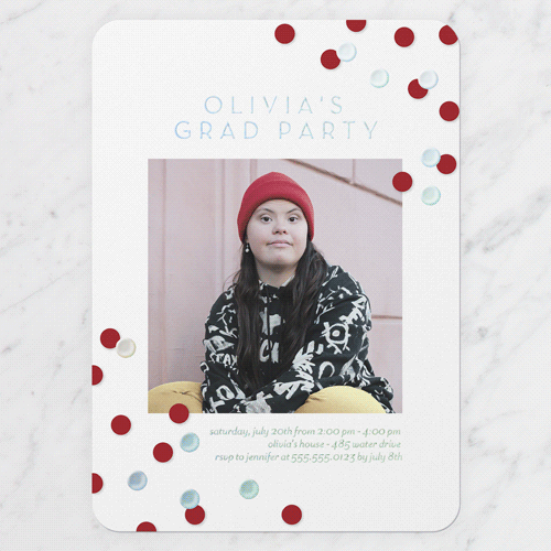 Collegiate Confetti Graduation Invitation, White, Iridescent Foil, 5x7, Write Your Own, Matte, Personalized Foil Cardstock, Rounded, White