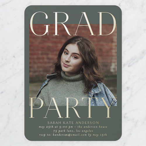 Proud Type Graduation Invitation, Gold Foil, Green, 5x7, Matte, Personalized Foil Cardstock, Rounded, Hunter