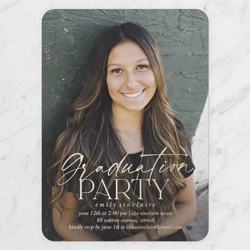 Graceful Designation Graduation Invitation, Gold Foil, White, 5x7, Matte, Personalized Foil Cardstock, Rounded, White