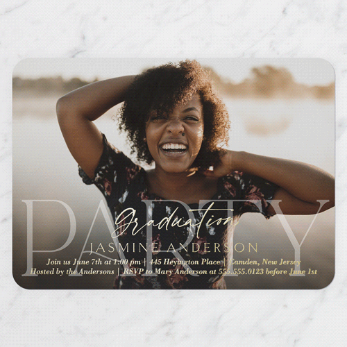 Antique Celebration Graduation Invitation, Gold Foil, White, 5x7, Matte, Personalized Foil Cardstock, Rounded, White