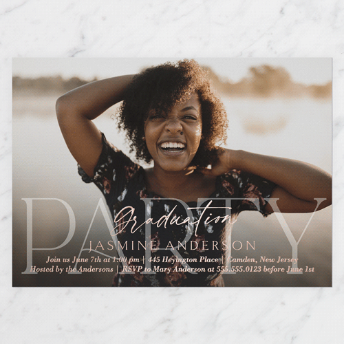 Antique Celebration Graduation Invitation, Rose Gold Foil, White, 5x7, Matte, Personalized Foil Cardstock, Square, White