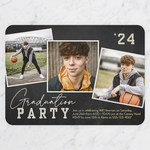 Snapshot Overlay Graduation Invitation, Rounded Corners, -Gold Foil-Black-5x7 Digital Foil Card-2024