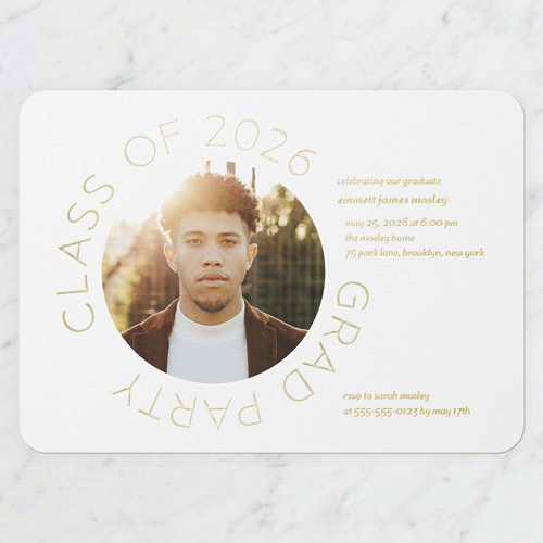 Encircled Elegance Graduation Invitation, Gold Foil, White, 5x7, Matte, Personalized Foil Cardstock, Rounded, White