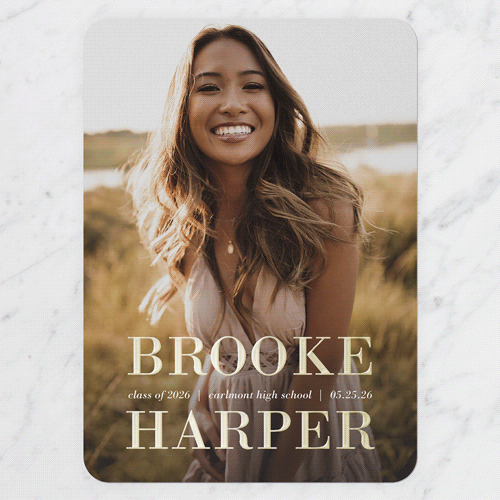 Basic Namesake Graduation Announcement, White, Gold Foil, 5x7, Write Your Own, Matte, Personalized Foil Cardstock, Rounded, White