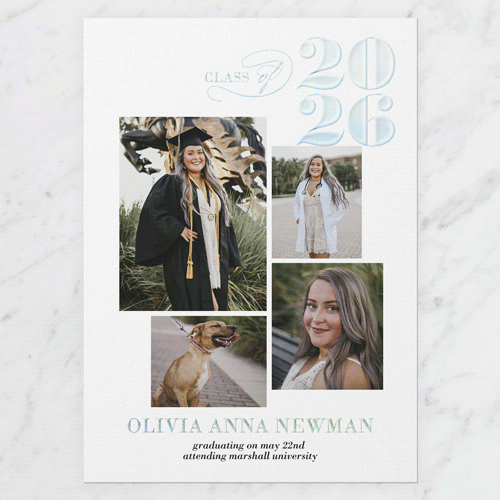 Graceful Class Graduation Announcement, White, Iridescent Foil, 5x7, Matte, Personalized Foil Cardstock, Square, White