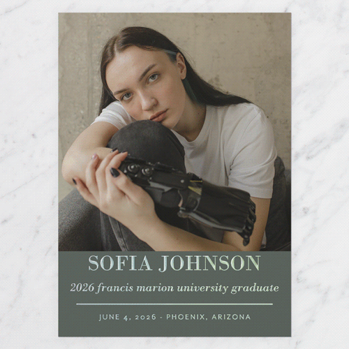 Brilliant Name Graduation Announcement, Iridescent Foil, Green, 5x7, Write Your Own, Matte, Personalized Foil Cardstock, Square, Forest