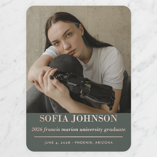 Brilliant Name Graduation Announcement, Green, Rose Gold Foil, 5x7, Write Your Own, Matte, Personalized Foil Cardstock, Rounded, Forest