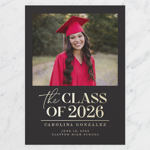 Classic Class Showcase Graduation Announcement, Grey, Gold Foil, 5x7, Matte, Personalized Foil Cardstock, Square, Charcoal
