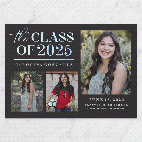 Classic Class Showcase Graduation Announcement, Grey, Iridescent Foil, 5x7, Matte, Personalized Foil Cardstock, Square