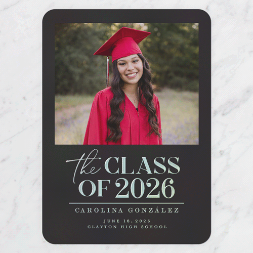Classic Class Showcase Graduation Announcement, Grey, Iridescent Foil, 5x7, Matte, Personalized Foil Cardstock, Rounded, Charcoal