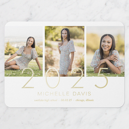 Remarkably Radiant Graduation Announcement, White, Gold Foil, 5x7, Matte, Personalized Foil Cardstock, Rounded