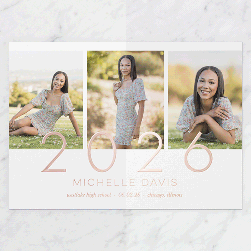 Remarkably Radiant Graduation Announcement, Rose Gold Foil, White, 5x7, Matte, Personalized Foil Cardstock, Square, White