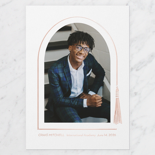 Tassel Border Graduation Announcement, Black, Rose Gold Foil, 5x7, Write Your Own, Matte, Personalized Foil Cardstock, Square, Black