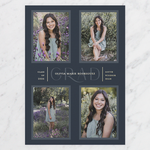 Focus Grad Graduation Announcement, Gold Foil, Blue, 5x7, Matte, Personalized Foil Cardstock, Square, Navy