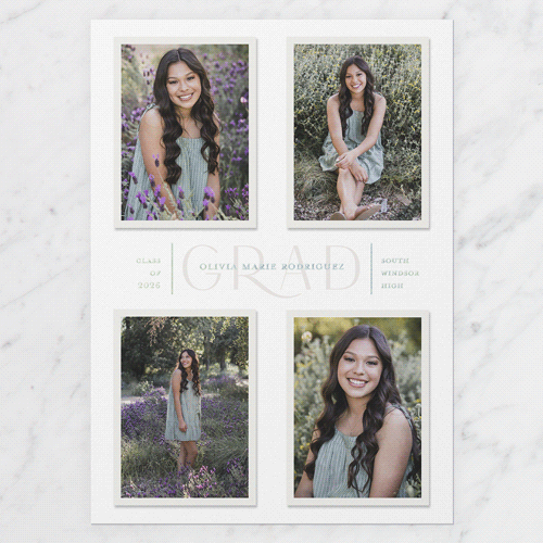 Focus Grad Graduation Announcement, White, Iridescent Foil, 5x7, Matte, Personalized Foil Cardstock, Square, White