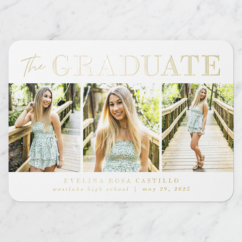 Shining Style Graduation Announcement, Gold Foil, Green, 5x7, Matte, Personalized Foil Cardstock, Rounded