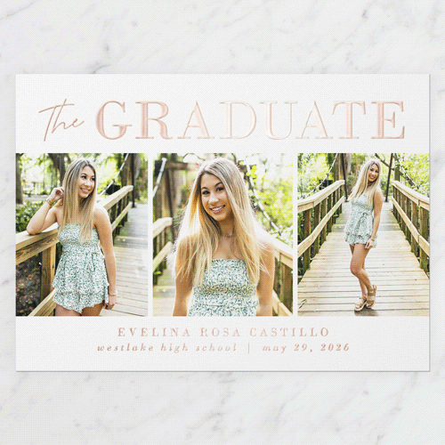 Shining Style Graduation Announcement, Rose Gold Foil, Green, 5x7, Matte, Personalized Foil Cardstock, Square, Sage