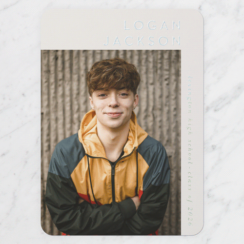 Corner Expression Graduation Announcement, Grey, Iridescent Foil, 5x7, Write Your Own, Matte, Personalized Foil Cardstock, Rounded, Whisper Gray