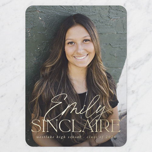 Graceful Designation Graduation Announcement, Gold Foil, White, 5x7, Matte, Personalized Foil Cardstock, Rounded, White