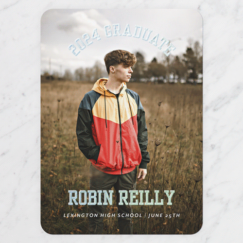 Graduate Highlight Graduation Announcement, Rounded Corners, -Black-Iridescent Foil-5x7 Digital Foil Card-2024