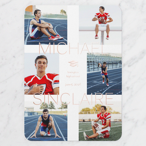 Perfect Star Graduation Announcement, White, Rose Gold Foil, 5x7, Matte, Personalized Foil Cardstock, Rounded, White