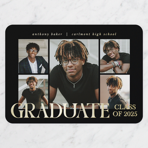 Splendid Graduate Graduation Announcement, Gold Foil, Black, 5x7, Matte, Personalized Foil Cardstock, Rounded