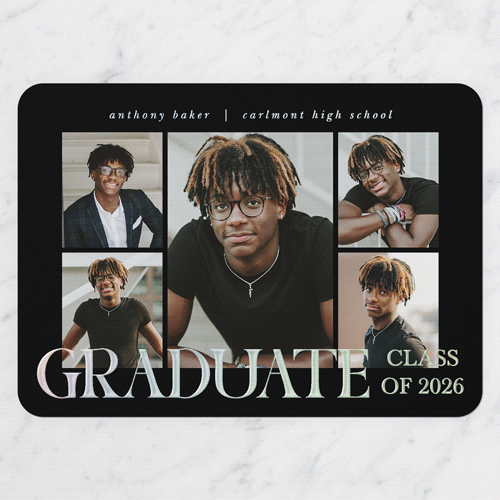 Splendid Graduate Graduation Announcement, Iridescent Foil, Black, 5x7, Matte, Personalized Foil Cardstock, Rounded, Black