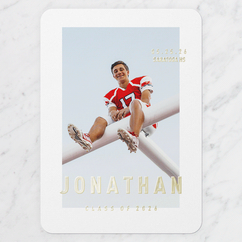 Minimalist Magic Graduation Announcement, Gold Foil, White, 5x7, Matte, Personalized Foil Cardstock, Rounded, White