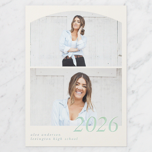 Stacked Scenes Graduation Announcement, Iridescent Foil, Beige, 5x7, Matte, Personalized Foil Cardstock, Square, Cream