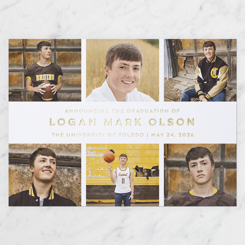 Simple Showcase Graduation Announcement, White, Gold Foil, 6x8, Write Your Own, Matte, Personalized Foil Cardstock, Square, White